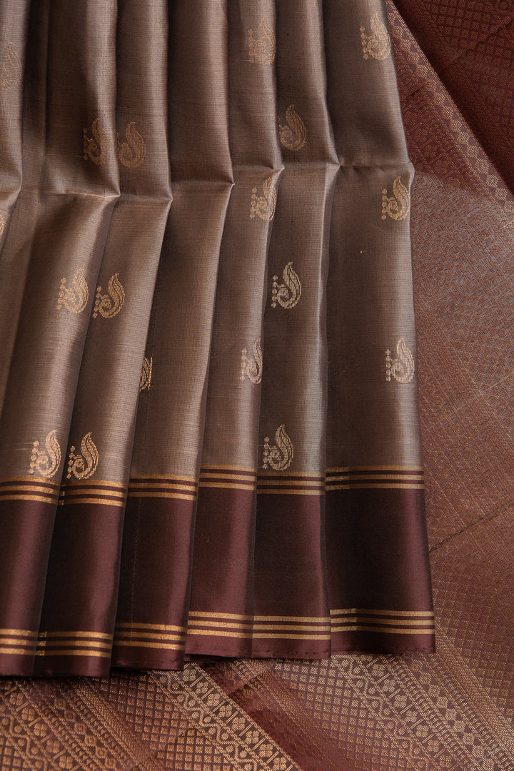 Beige and purple pure soft silk saree