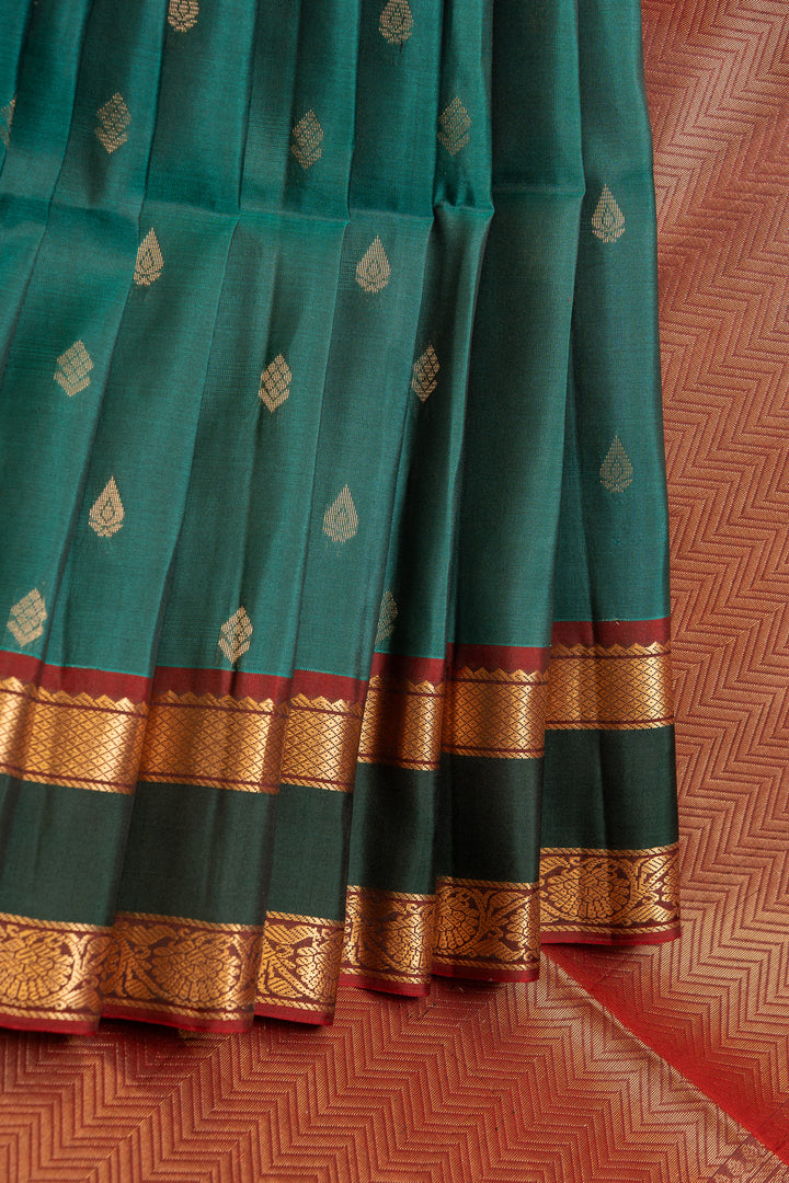 Peacock green pure soft silk saree