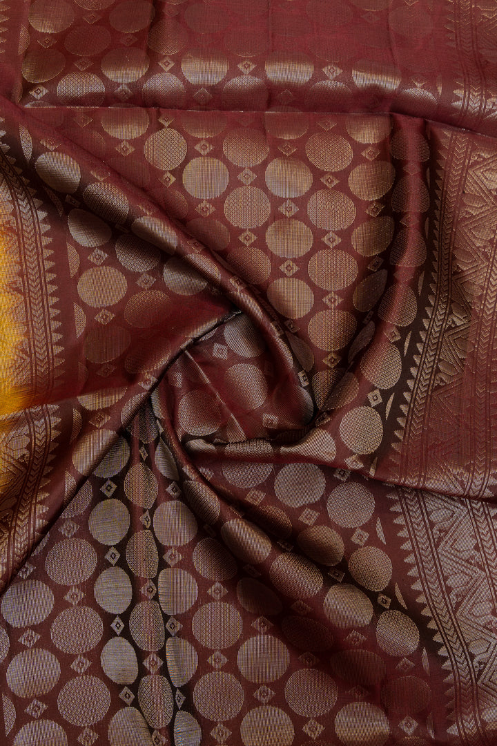 Mustard and maroon pure soft silk saree