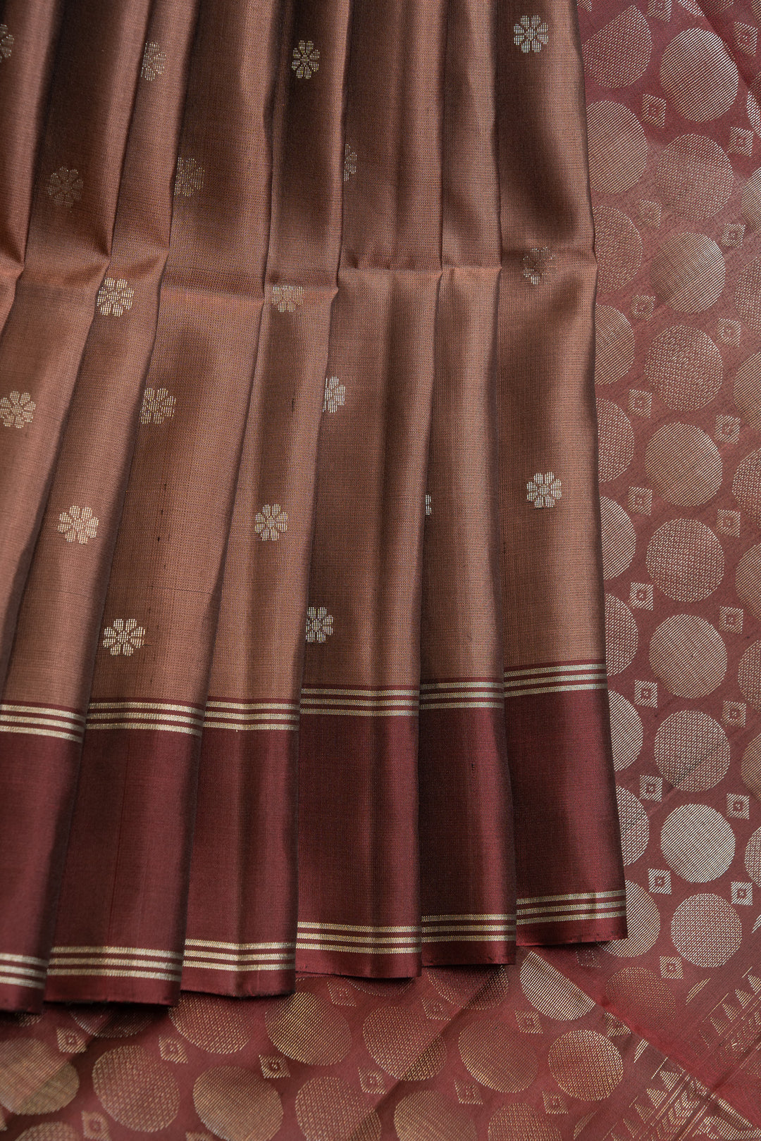 Biscuit beige and maroon pure soft silk saree