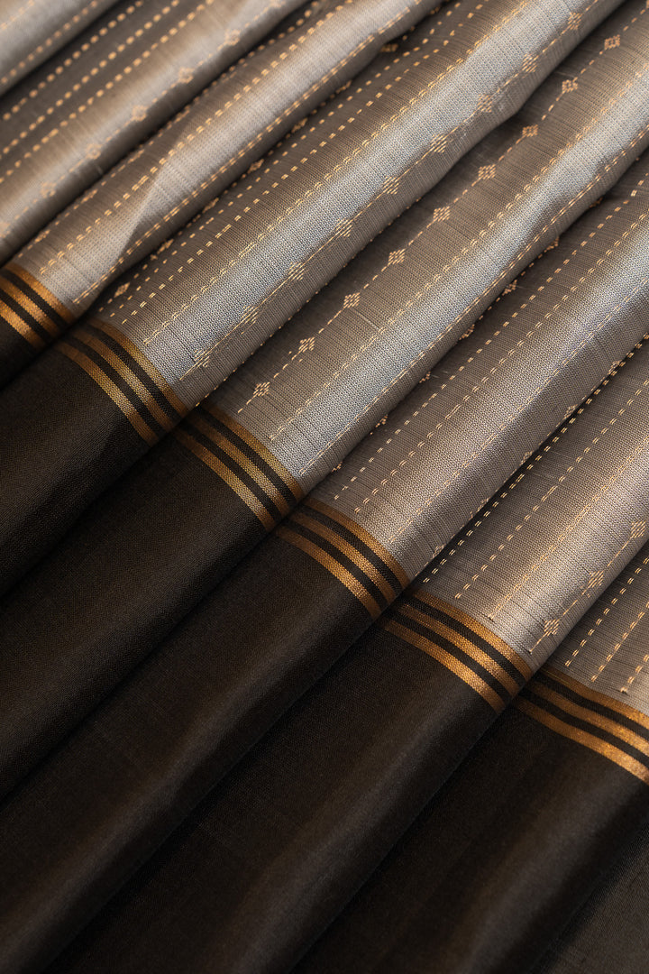 Silver grey and black pure soft silk saree