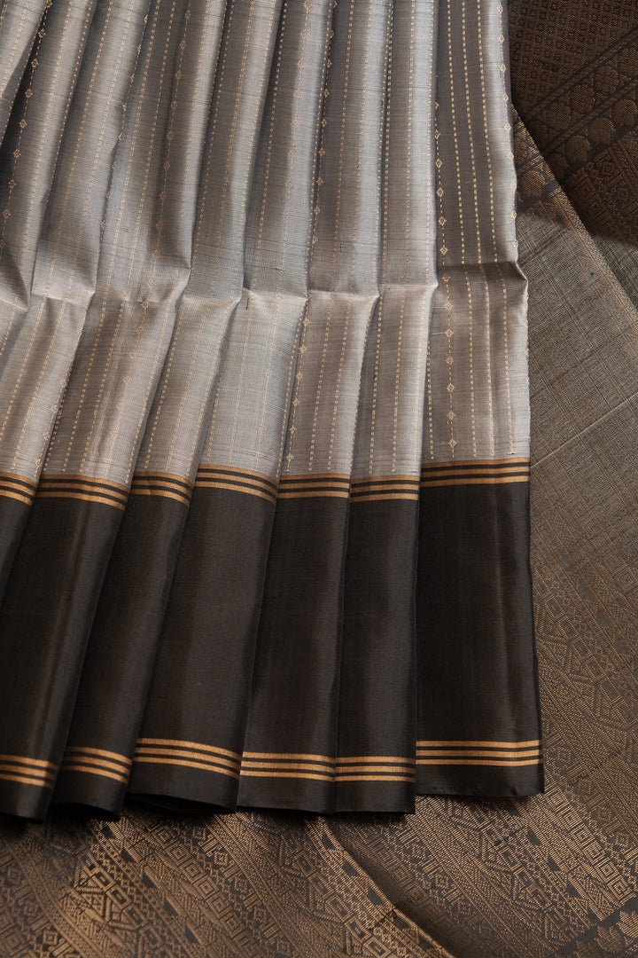 Silver grey and black pure soft silk saree
