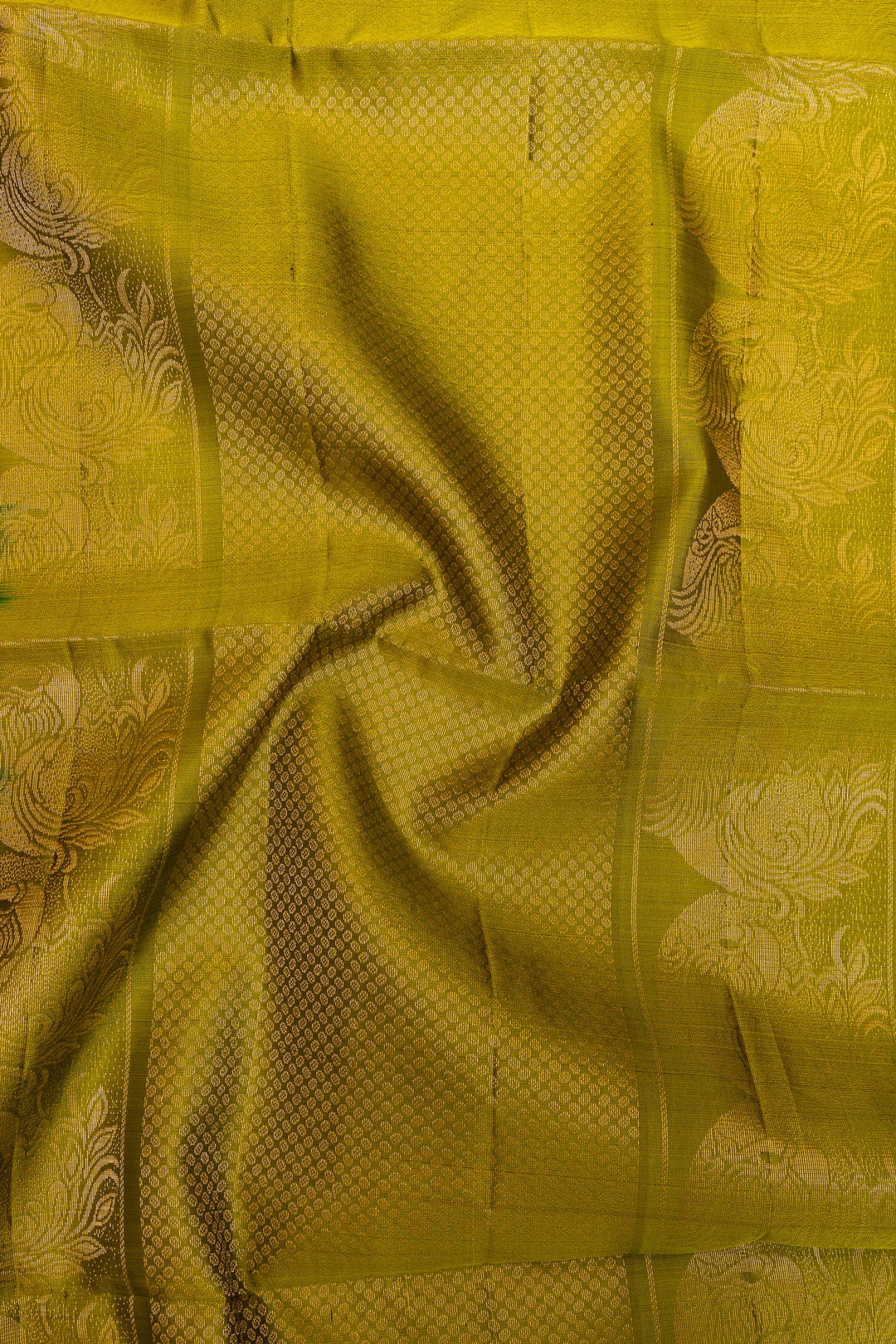 Bottle green and lime green pure soft silk saree