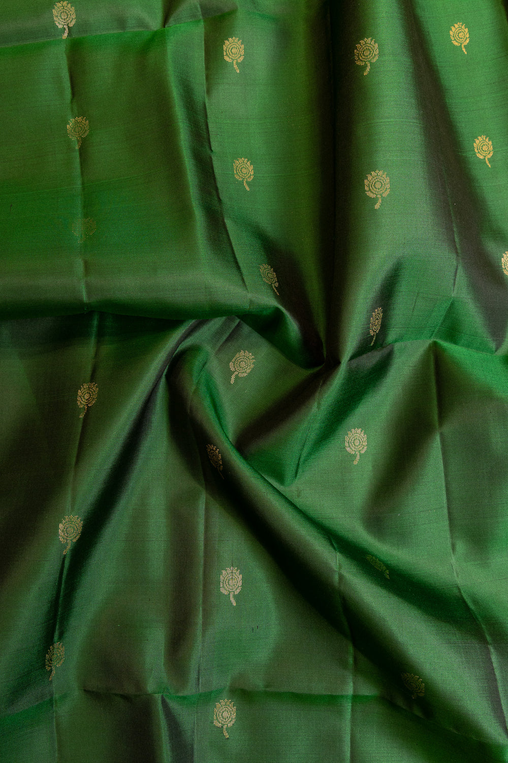 Bottle green and lime green pure soft silk saree