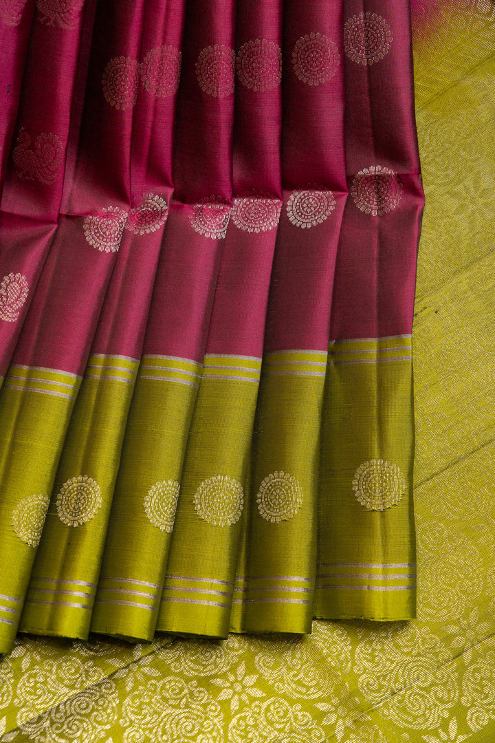Magenta and lime green pure soft silk saree