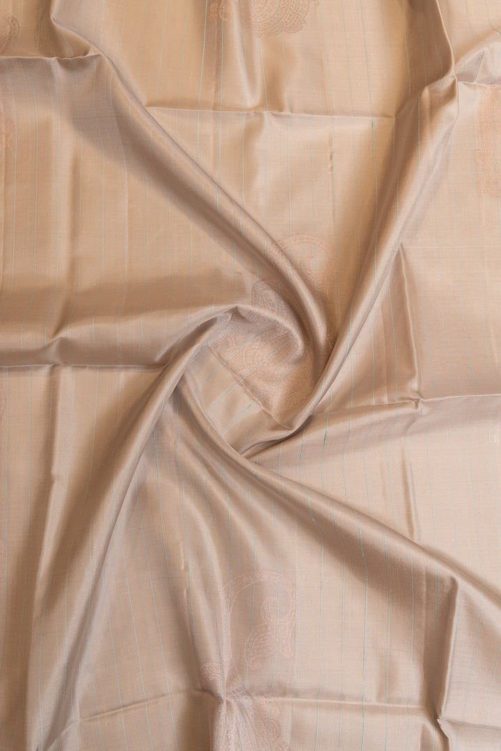 Beige borderless paisley pure soft silk saree