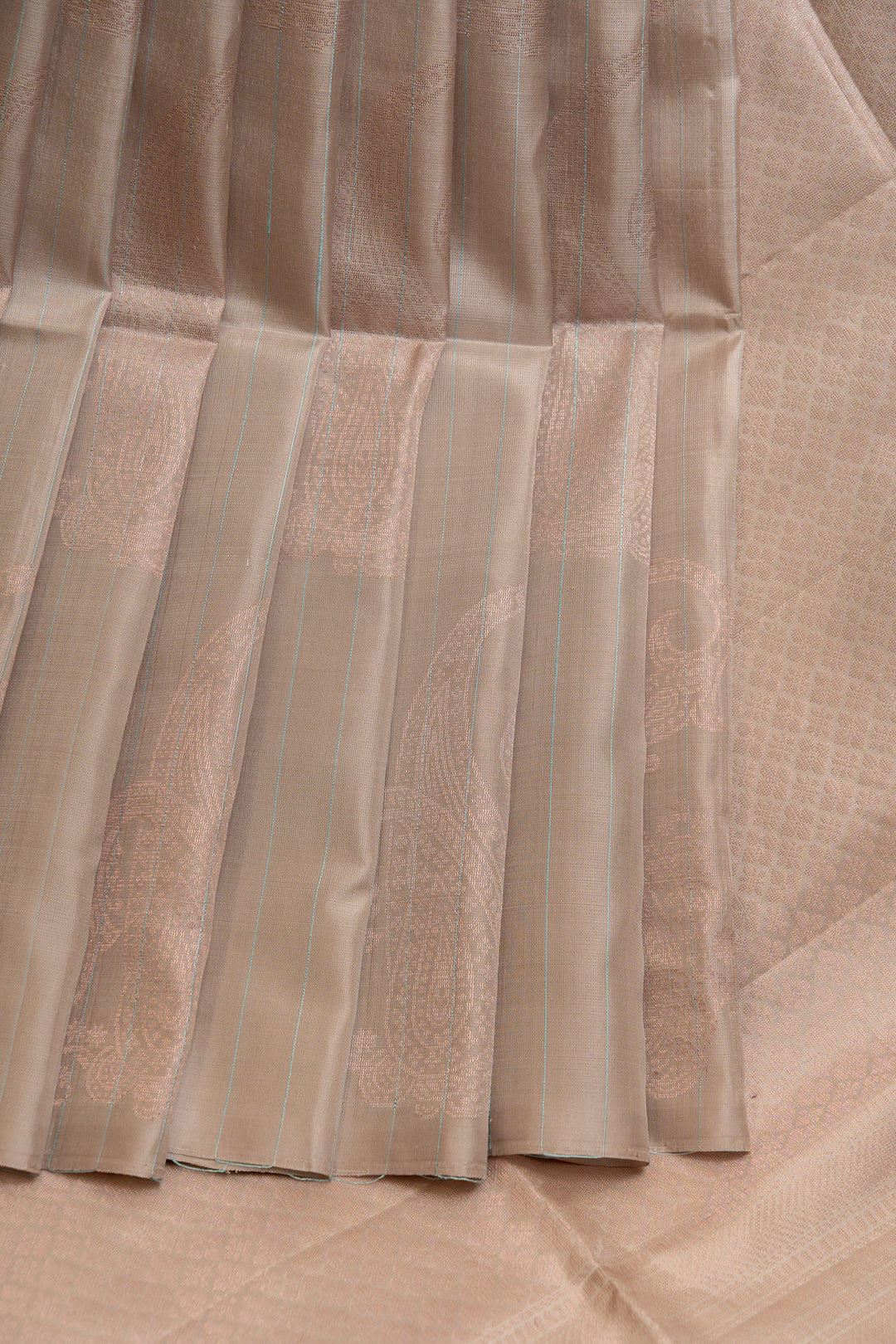 Beige borderless paisley pure soft silk saree