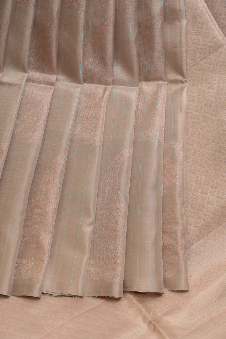 Beige borderless paisley pure soft silk saree