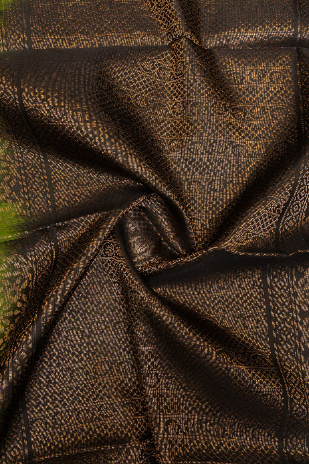 Green and black pure soft silk saree