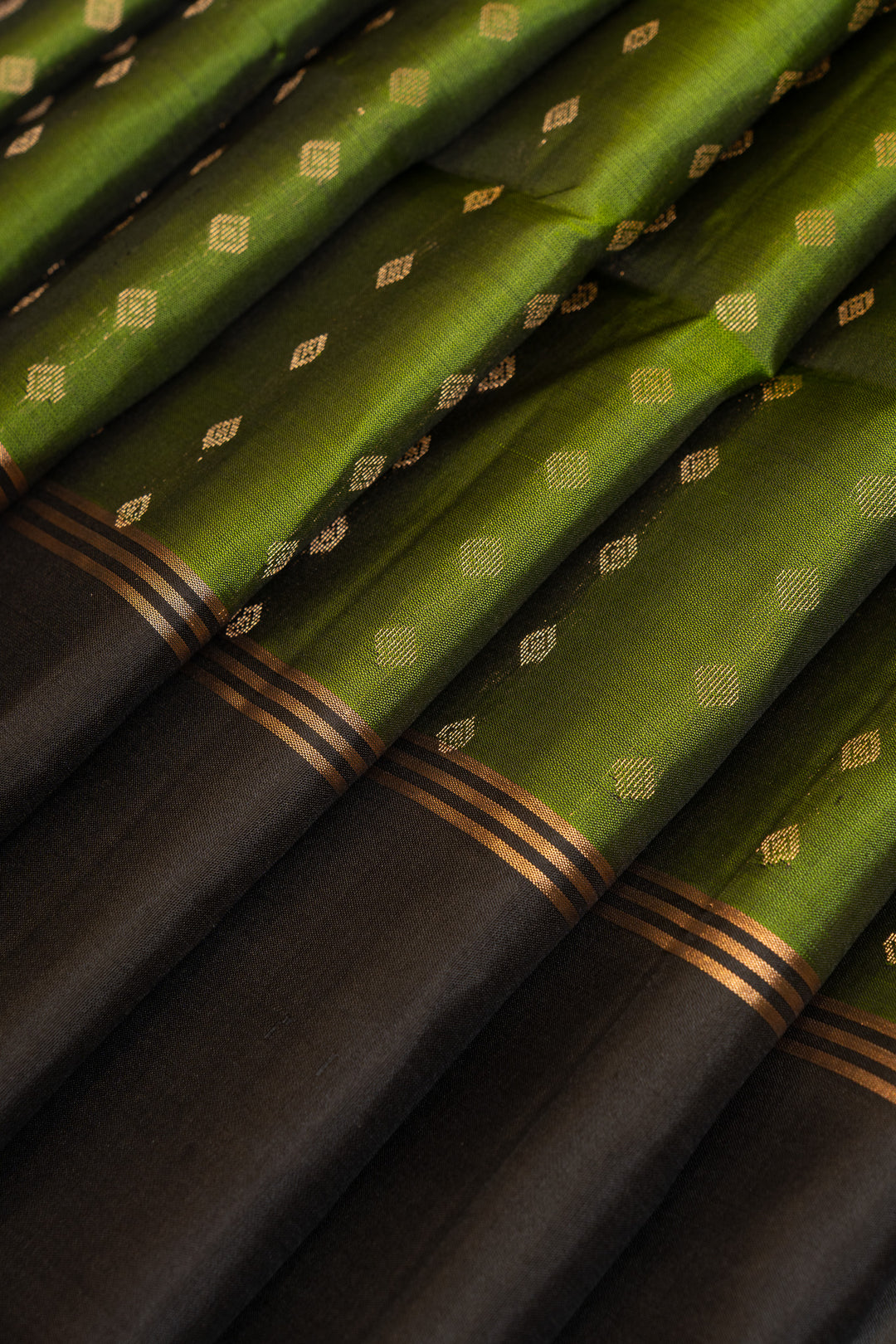 Green and black pure soft silk saree