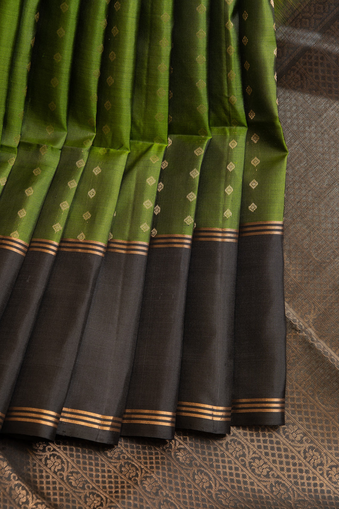 Green and black pure soft silk saree