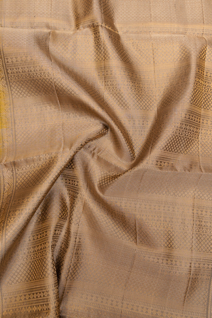 Mustard and beige pure soft silk saree