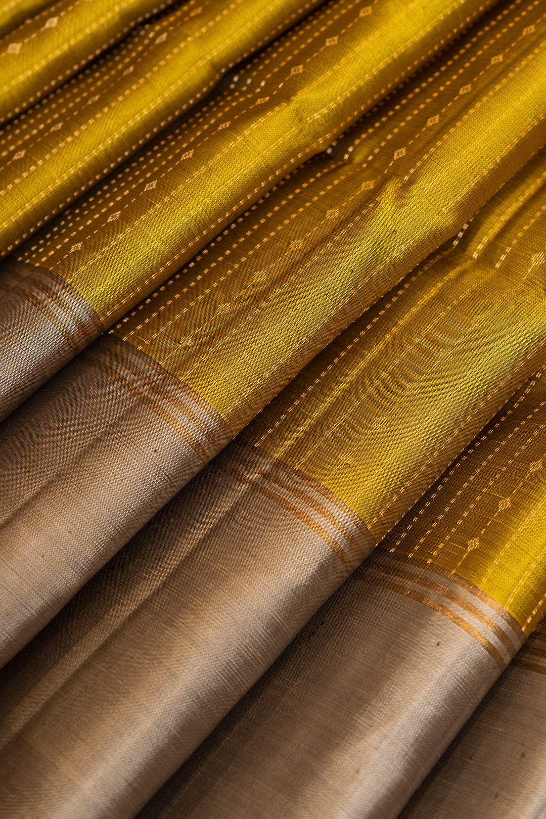 Mustard and beige pure soft silk saree