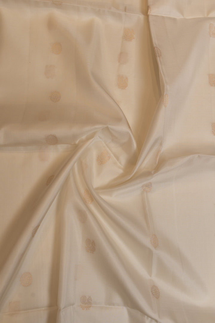 Off white and gold traditional pure soft silk saree