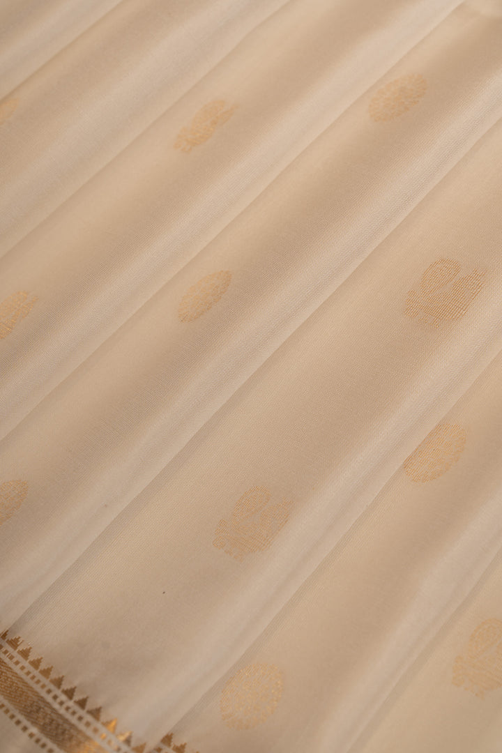 Off white and gold traditional pure soft silk saree