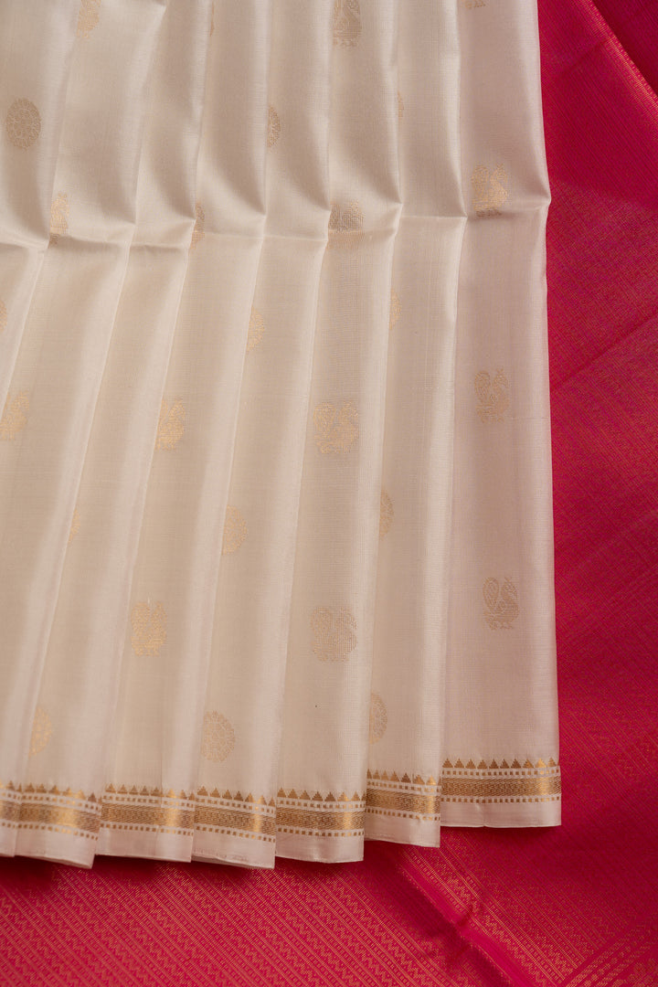 Off white and gold traditional pure soft silk saree