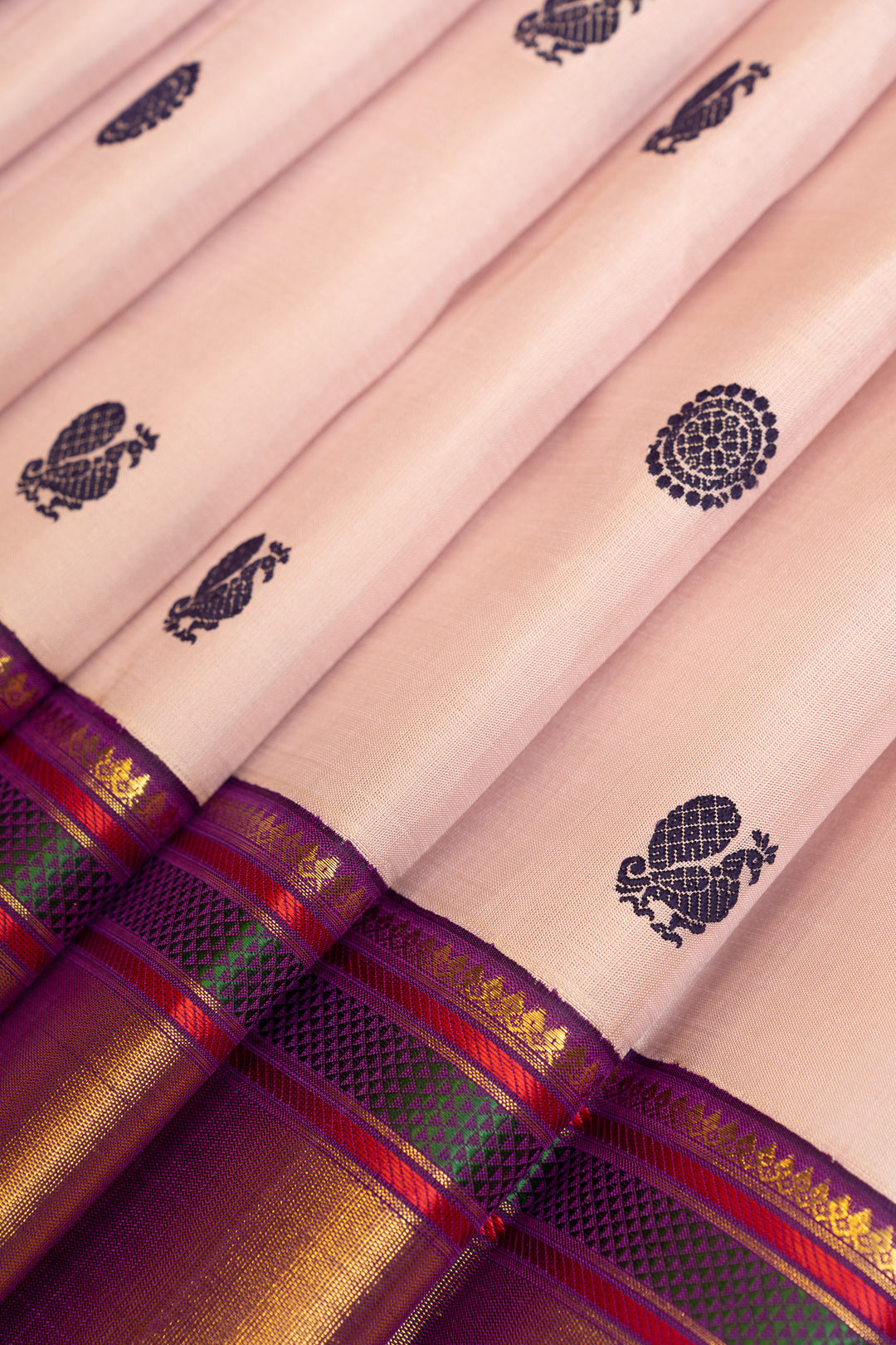Pastel lilac and purple traditional pure Kanchipuram silk saree