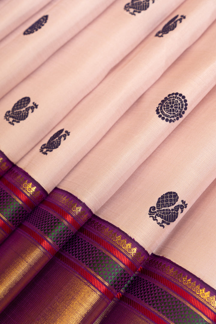 Pastel lilac and purple traditional pure Kanchipuram silk saree