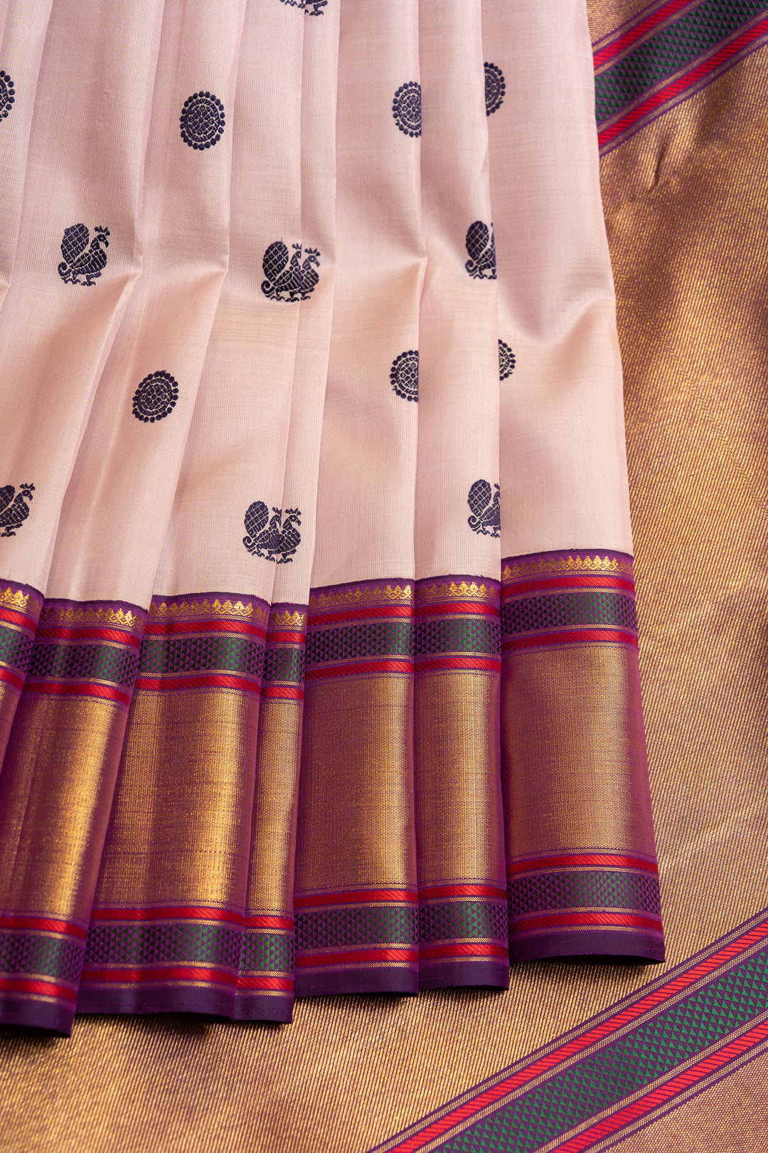 Pastel lilac and purple traditional pure Kanchipuram silk saree