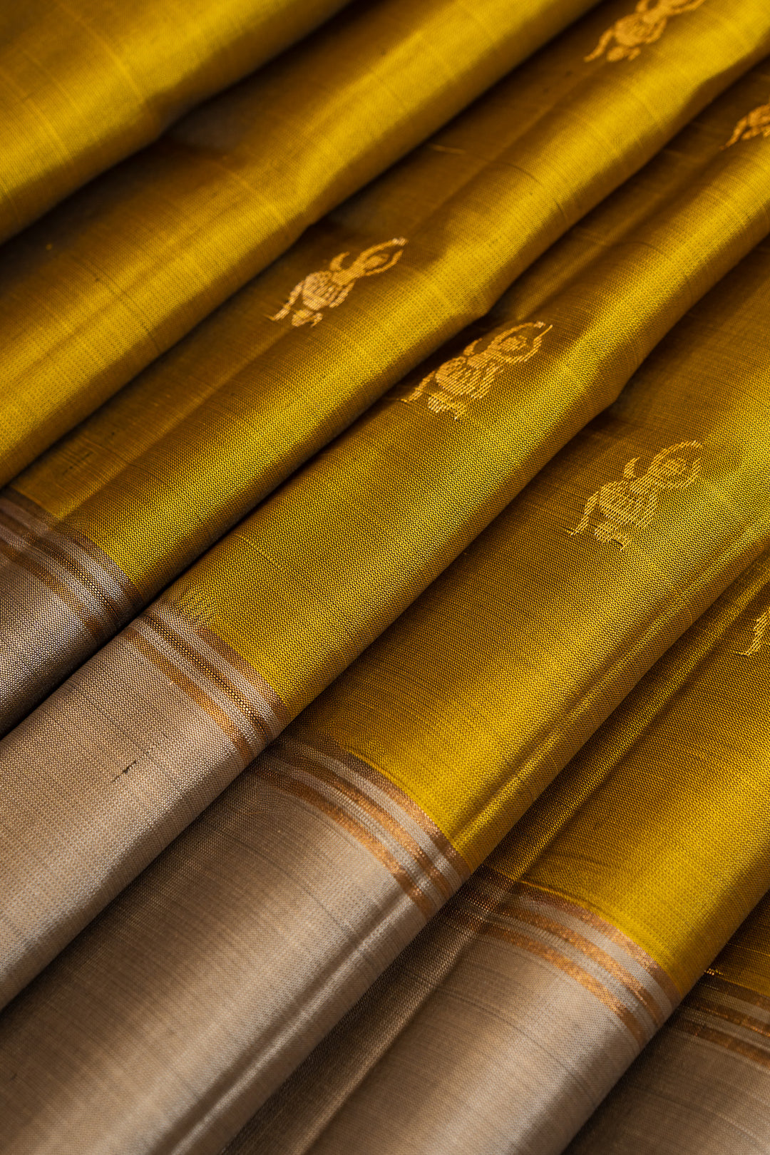 Mehendi green and silver pure soft silk saree
