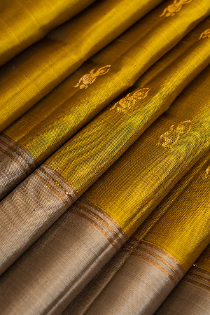 Mehendi green and silver pure soft silk saree