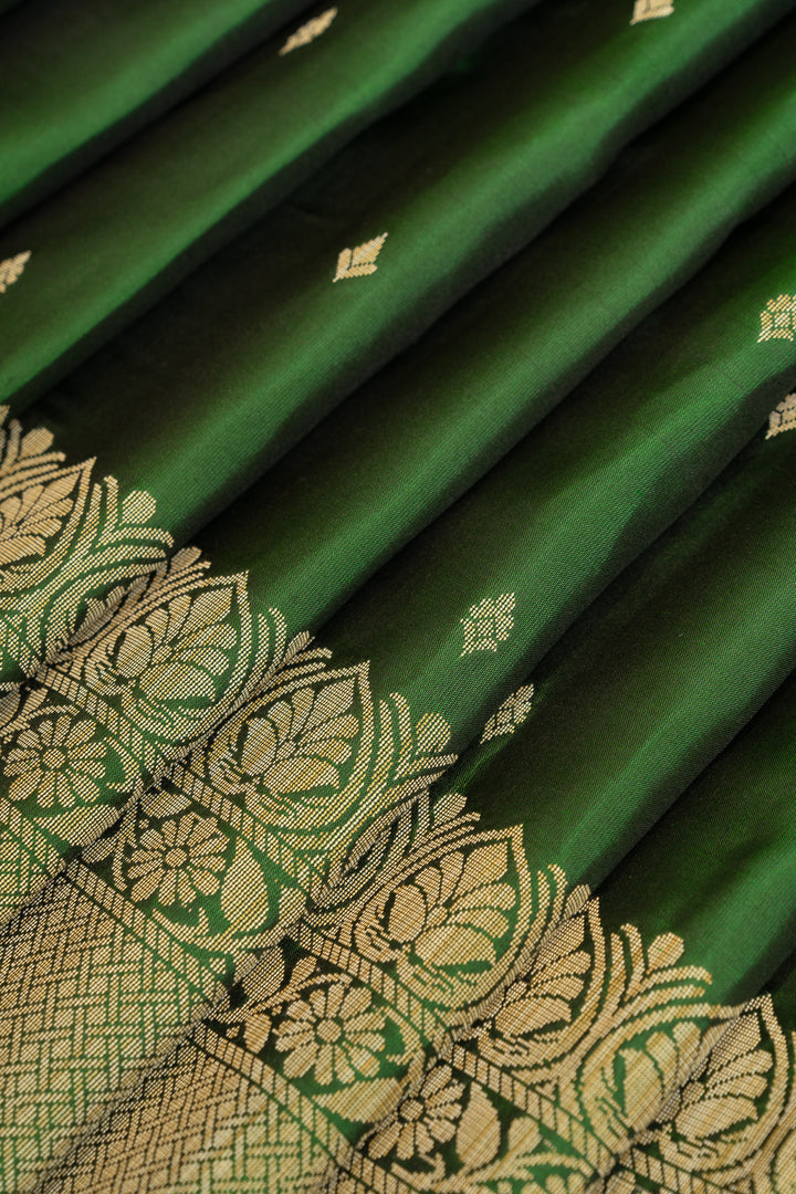 Emerald green threadwork pure soft silk saree