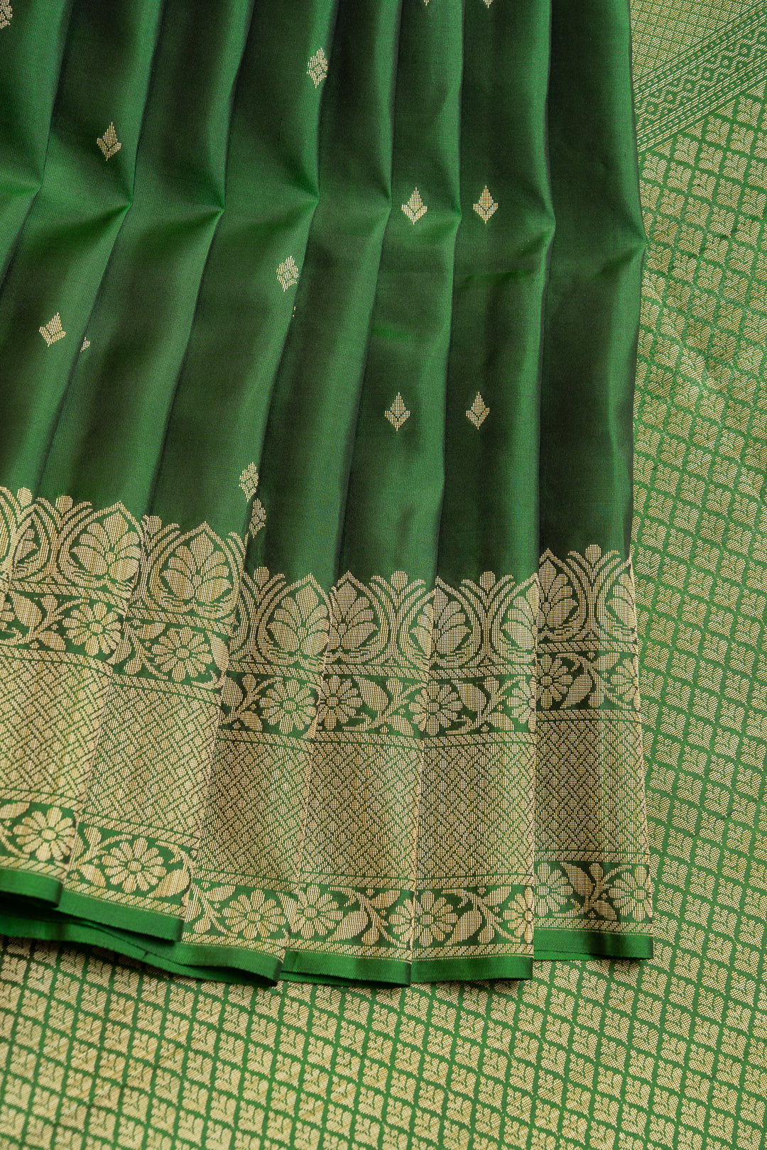 Emerald green threadwork pure soft silk saree