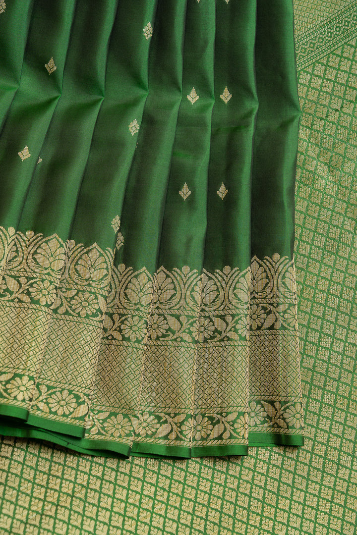 Emerald green threadwork pure soft silk saree