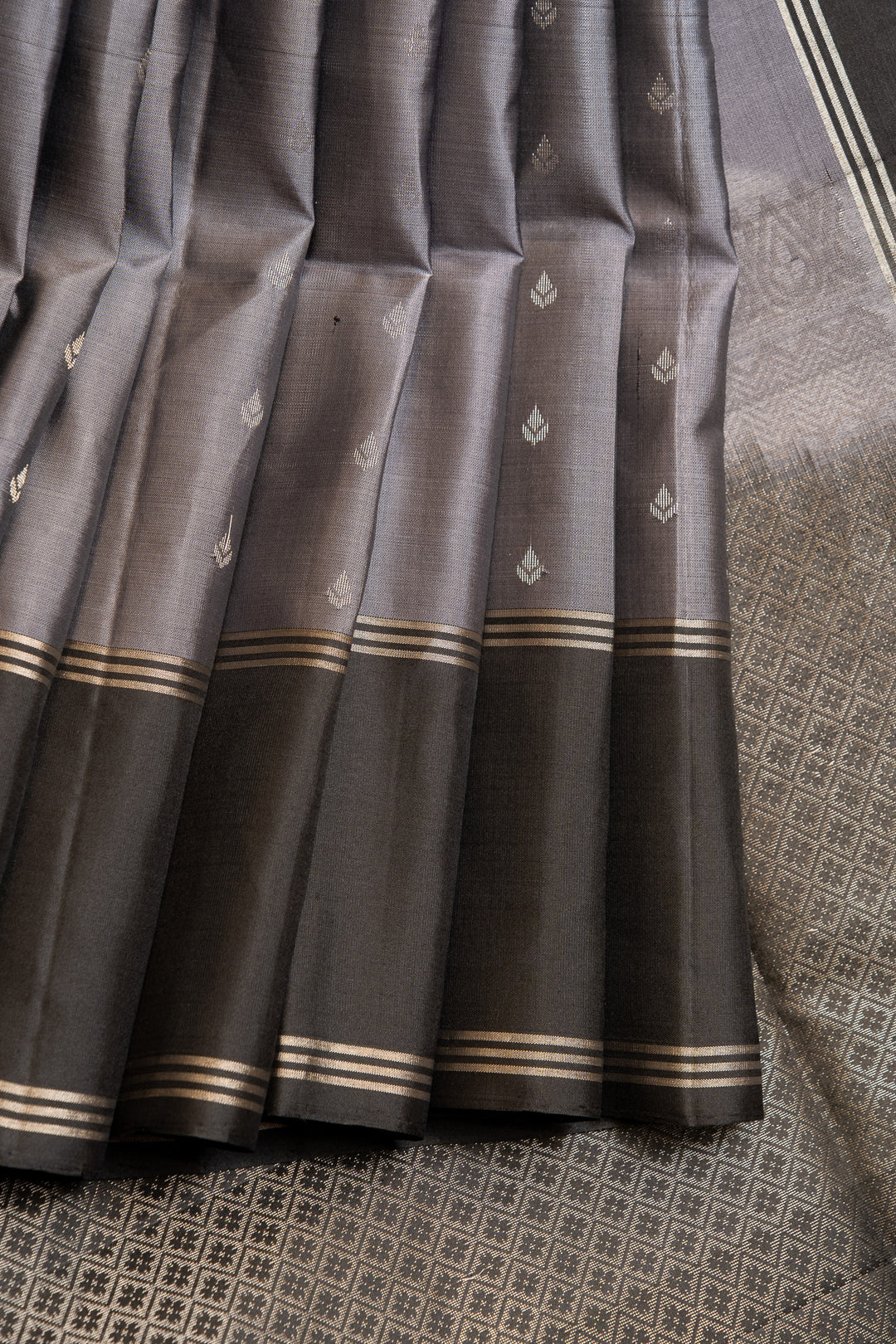 Steel Grey and black pure soft silk saree