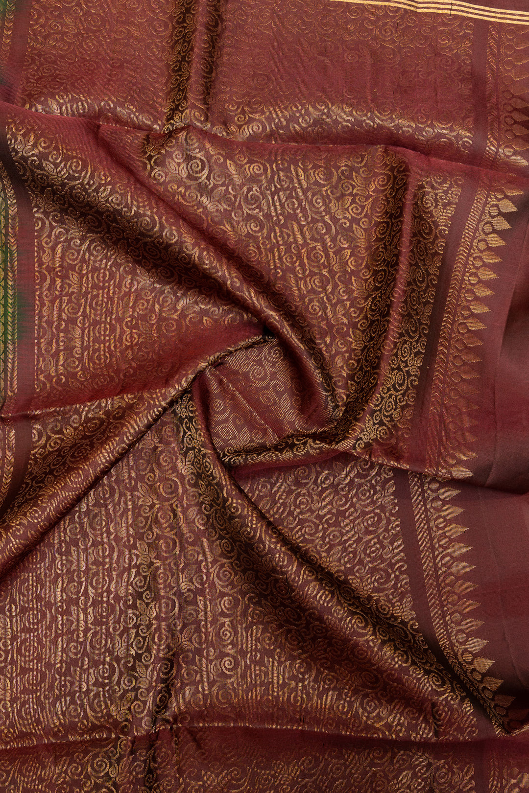 Emerald green and maroon pure soft silk saree