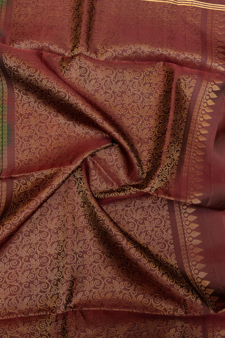 Emerald green and maroon pure soft silk saree