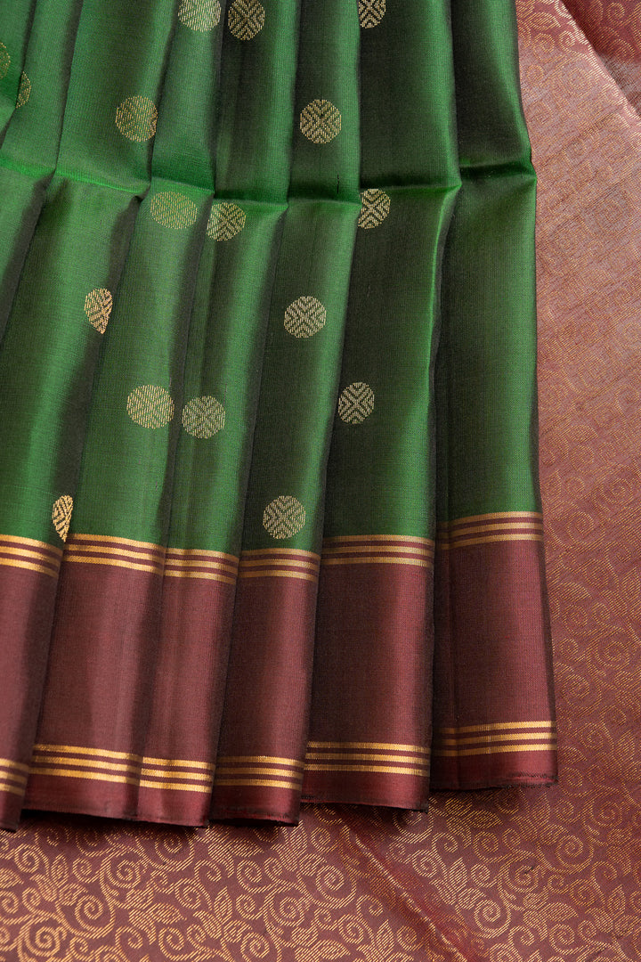 Emerald green and maroon pure soft silk saree