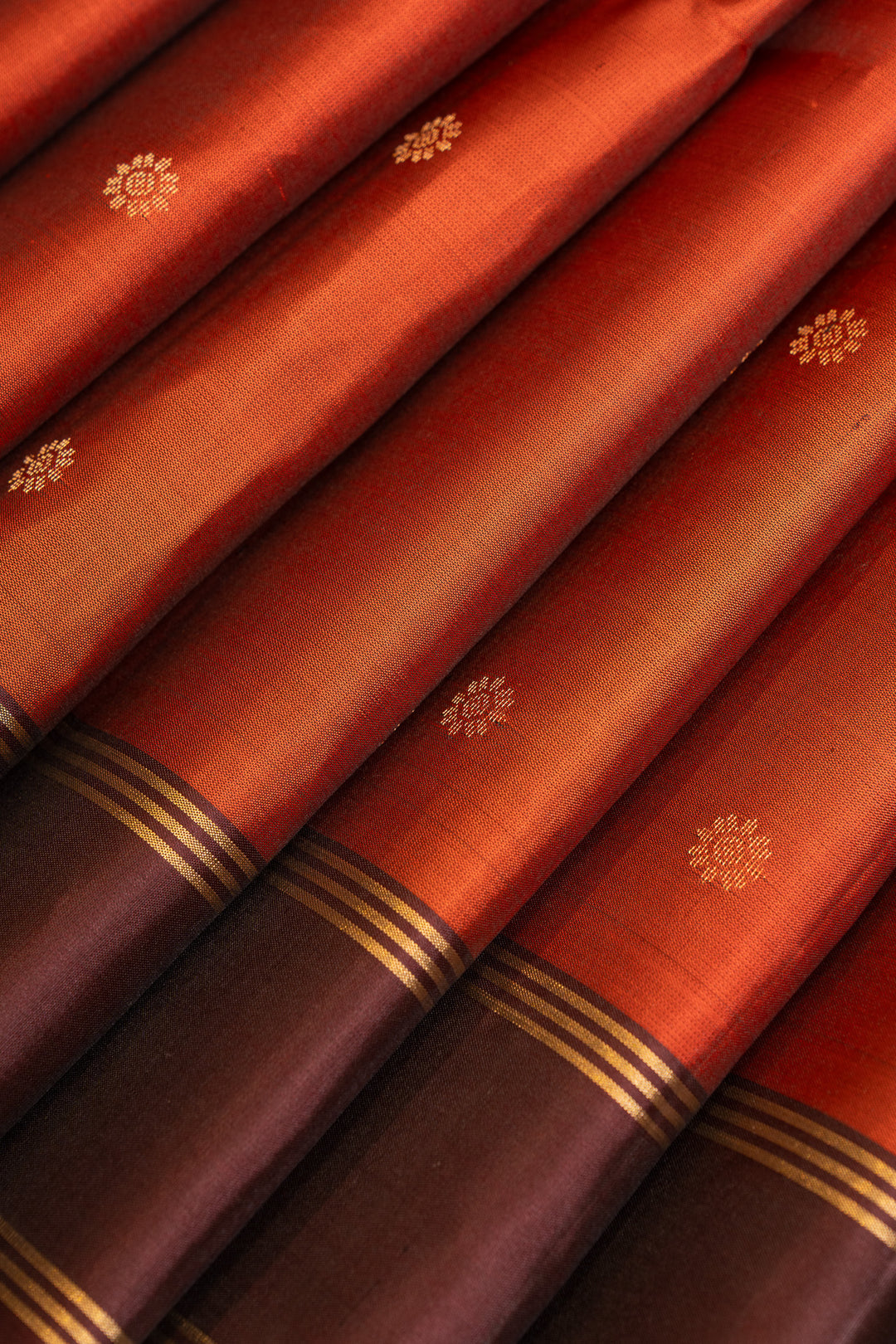 Rust and brown pure soft silk saree