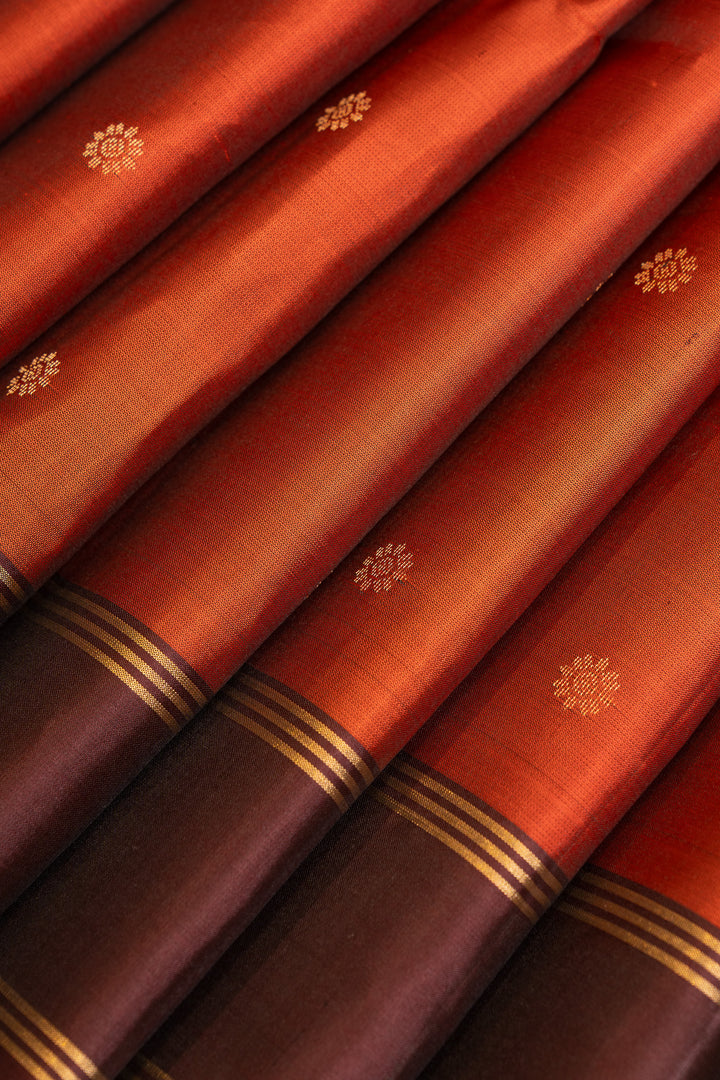Rust and brown pure soft silk saree