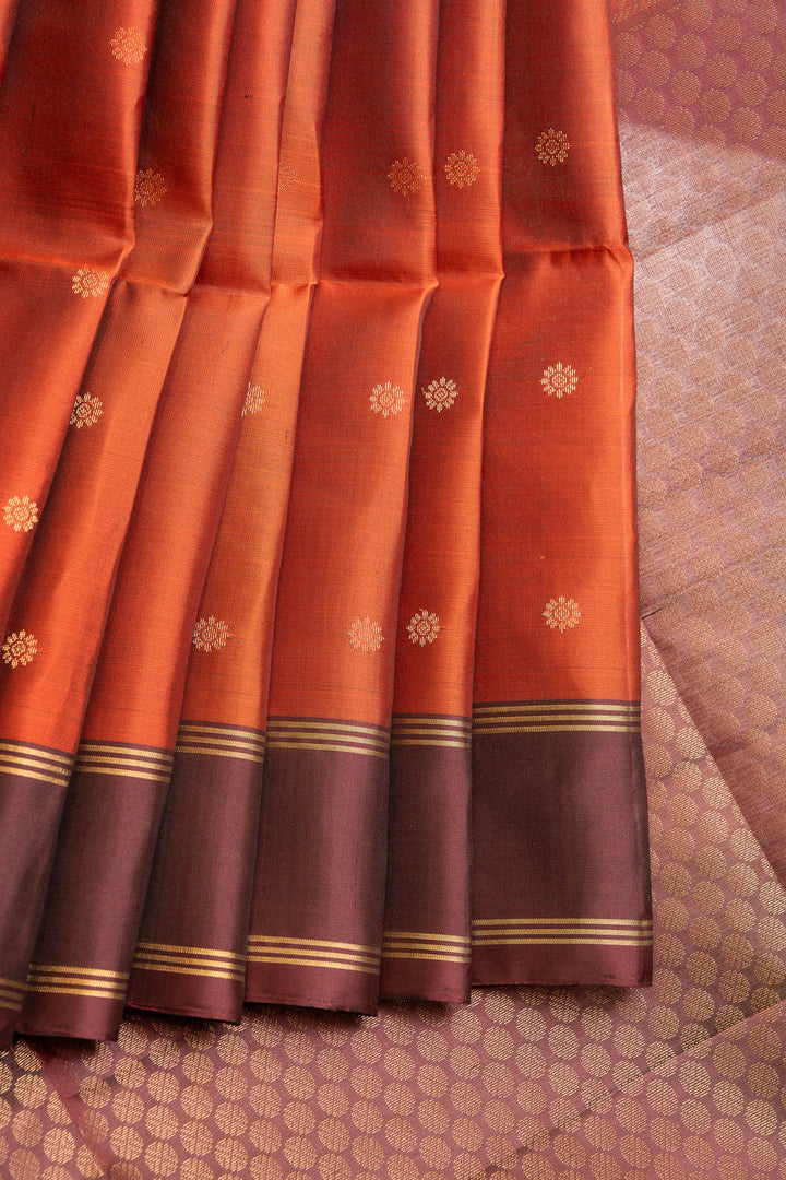Rust and brown pure soft silk saree