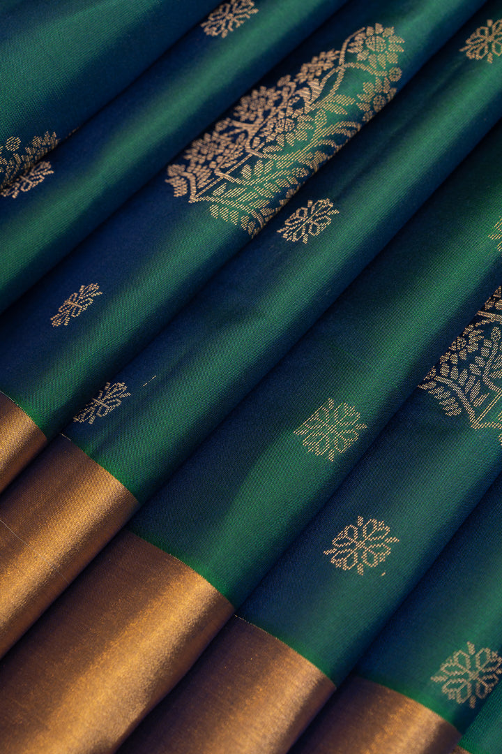 Peacock blue pure soft silk saree