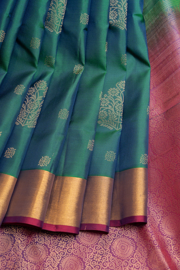 Peacock blue pure soft silk saree