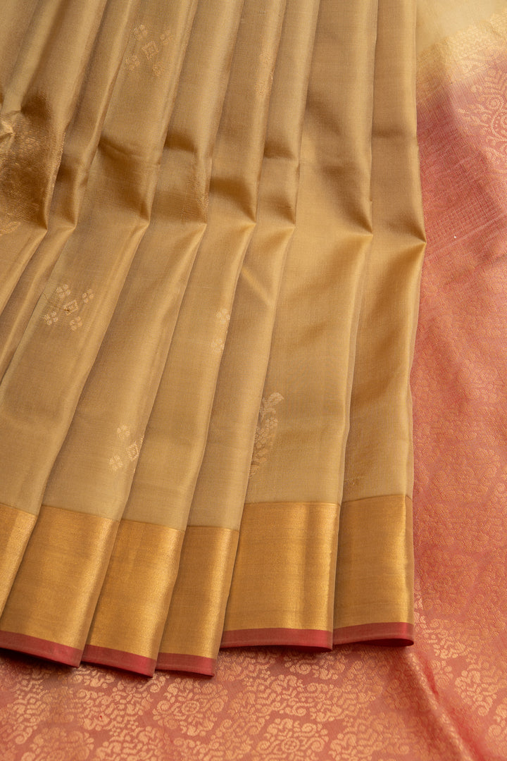 Beige pure soft silk saree