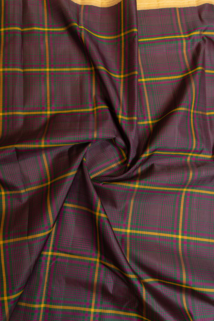 Purple and beige Multi checks pure Kanchipuram silk sarees