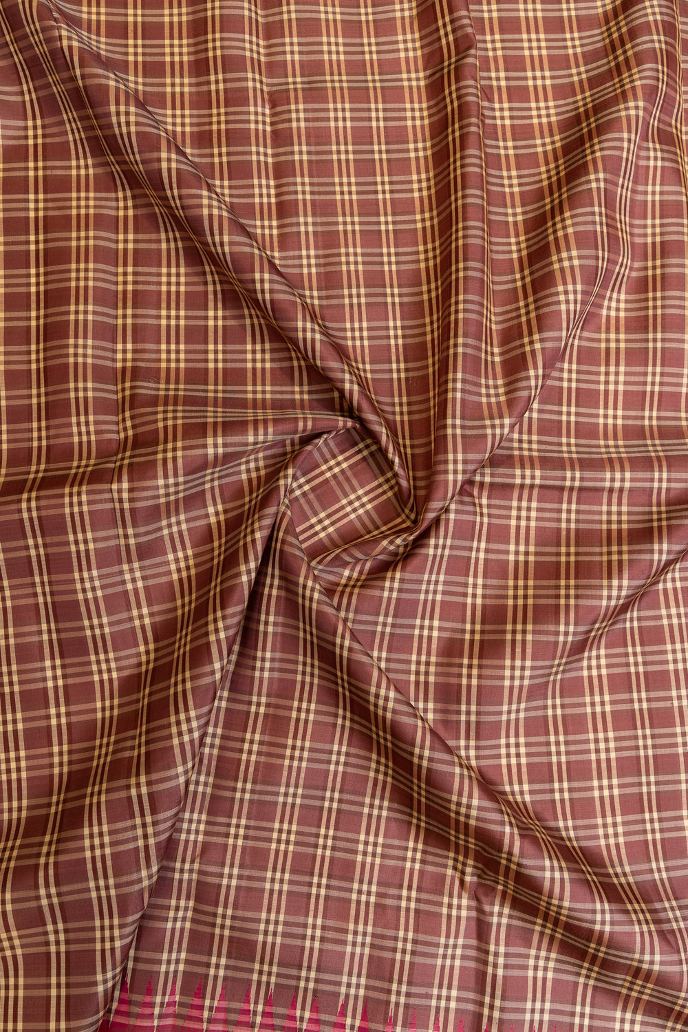 Brown and beige Multi checks pure Kanchipuram silk sarees