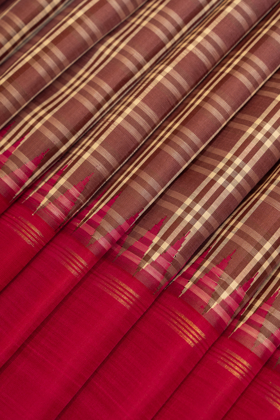 Brown and beige Multi checks pure Kanchipuram silk sarees