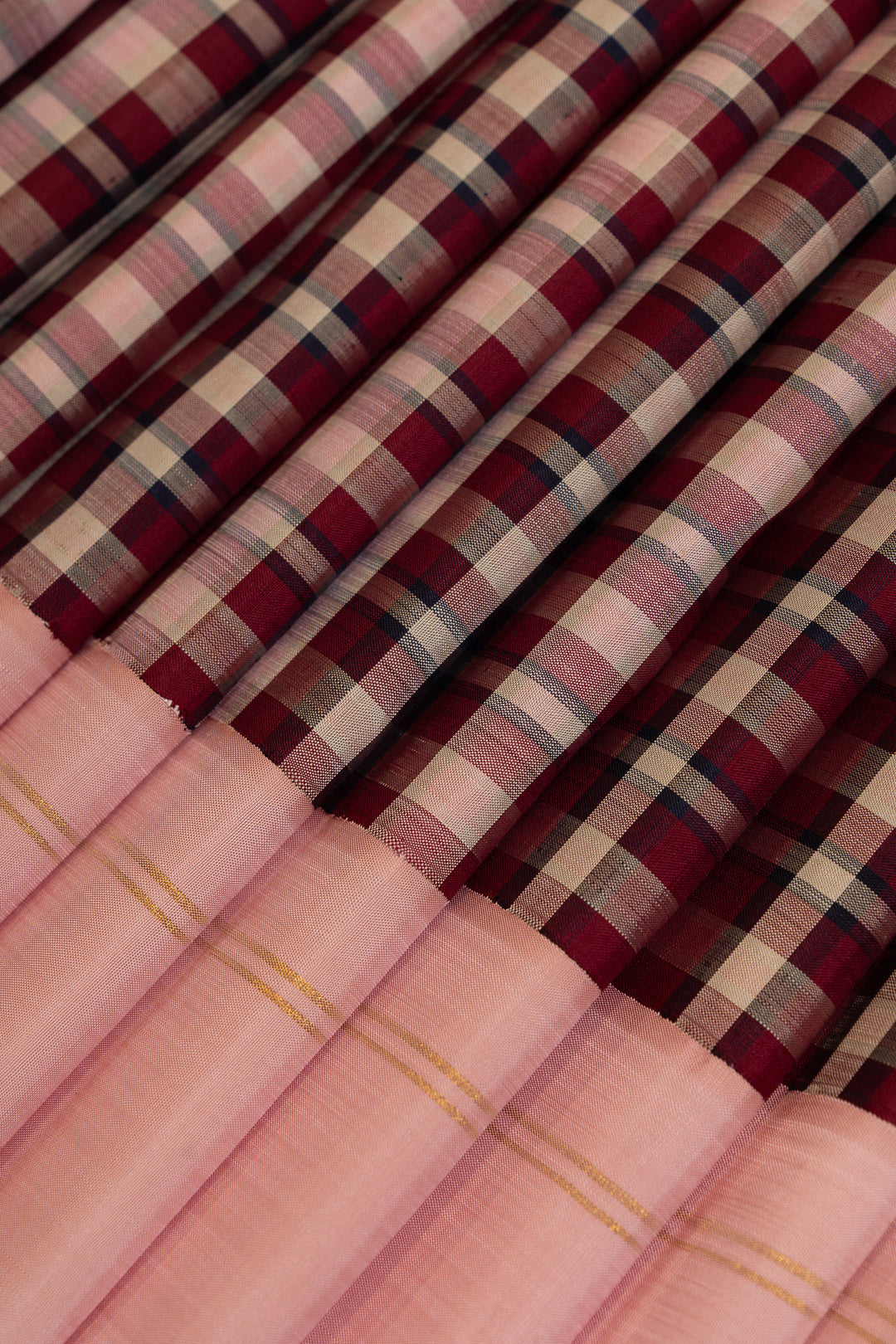 Maroon and pink multi checks pure Kanchipuram silk sarees