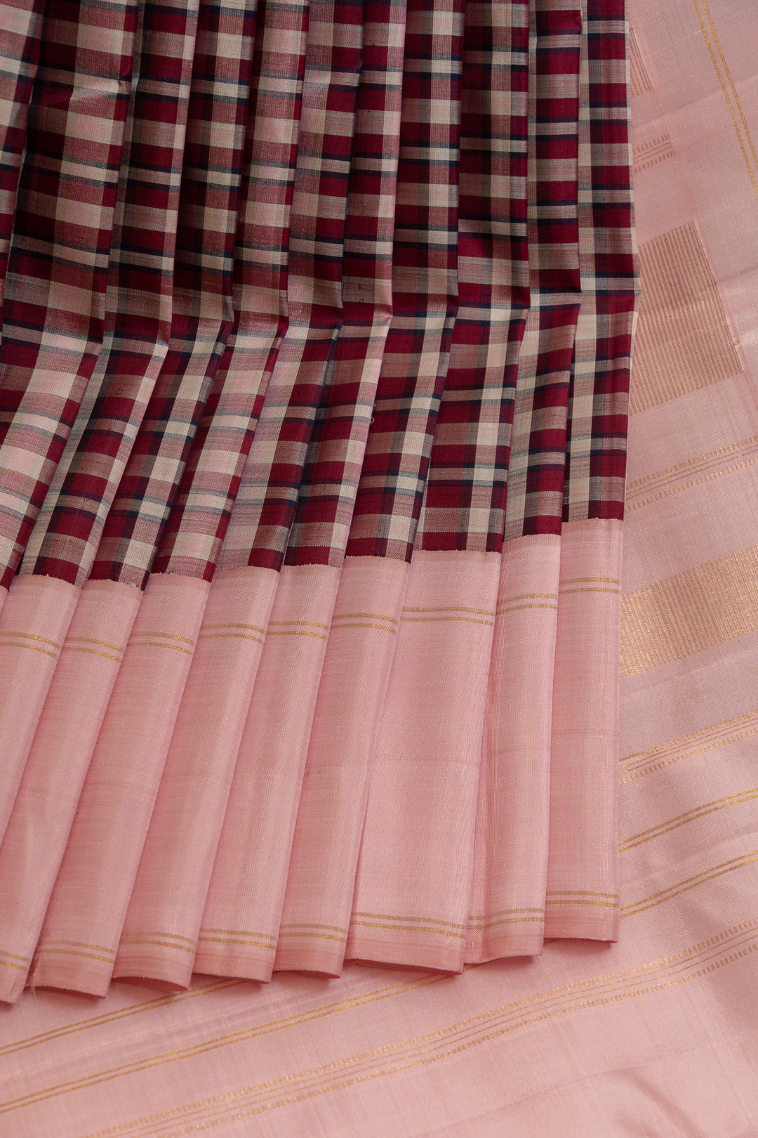 Maroon and pink multi checks pure Kanchipuram silk sarees