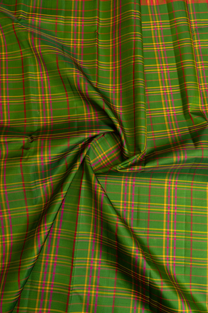 Green and red multi checks rettai pettu pure Kanchipuram silk sarees