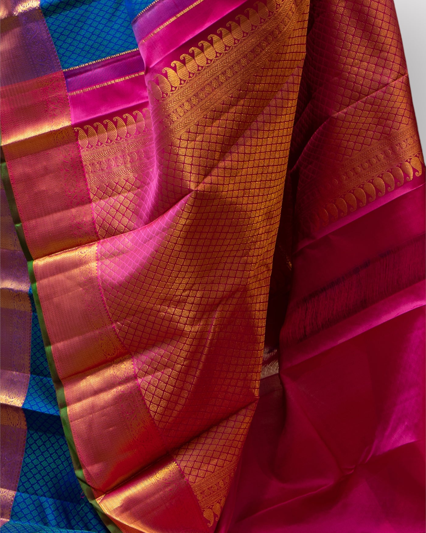 Peacock Blue Thread Brocade Pure Kanchipuram Silk Sari - Clio Silks