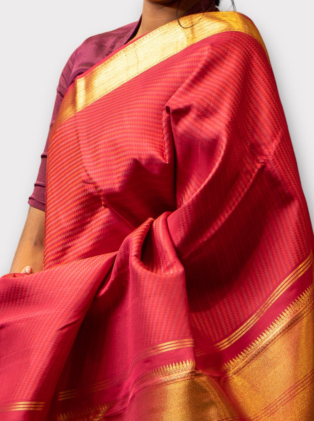 Magenta Chevron thread brocade Pure kanjivaram silk sari - Clio Silks