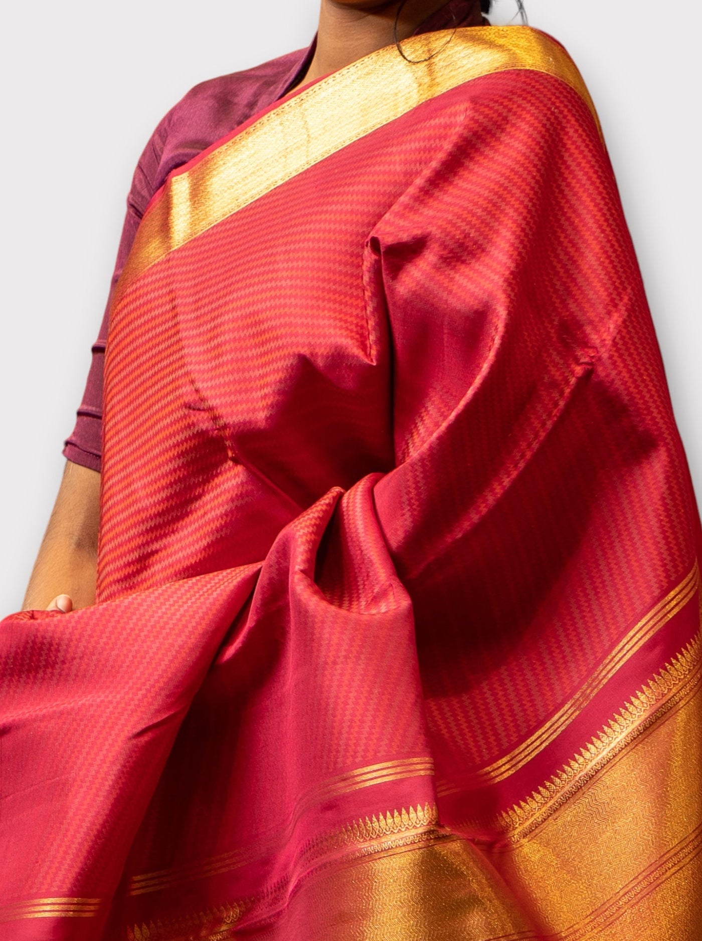 Magenta Chevron thread brocade Pure kanjivaram silk sari - Clio Silks