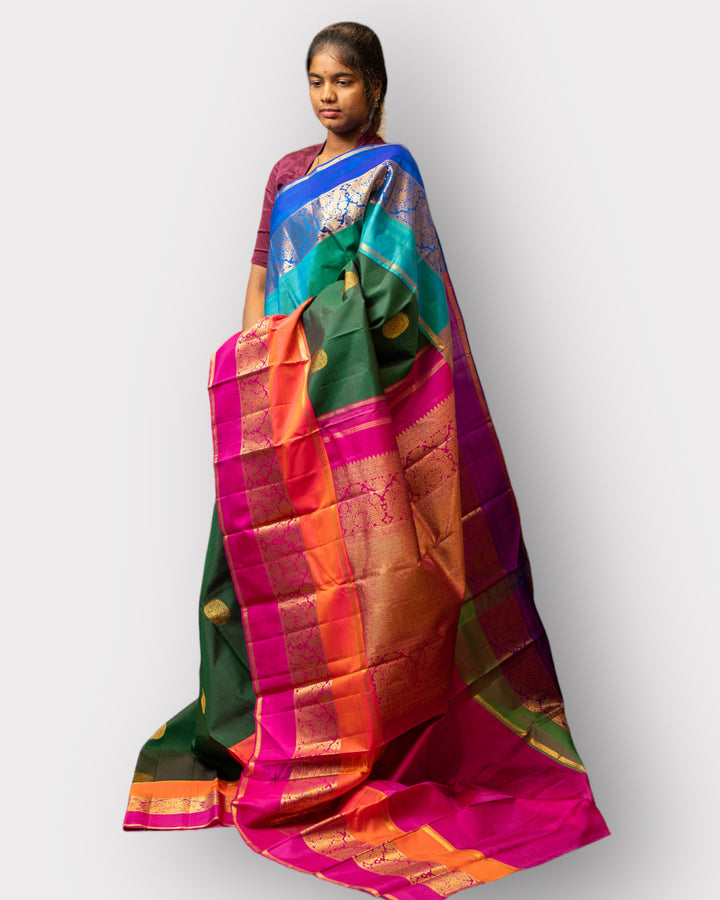 Bottle Green Ganga Jamuna Pure Kanchipuram Silk Sari - Clio Silks