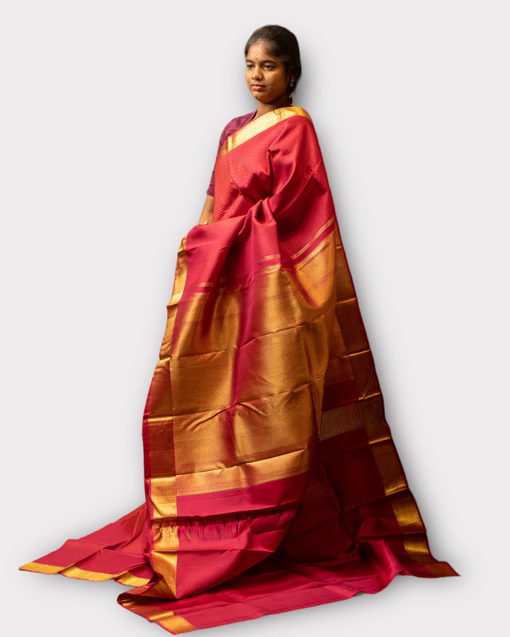 Magenta Chevron thread brocade Pure kanjivaram silk sari - Clio Silks