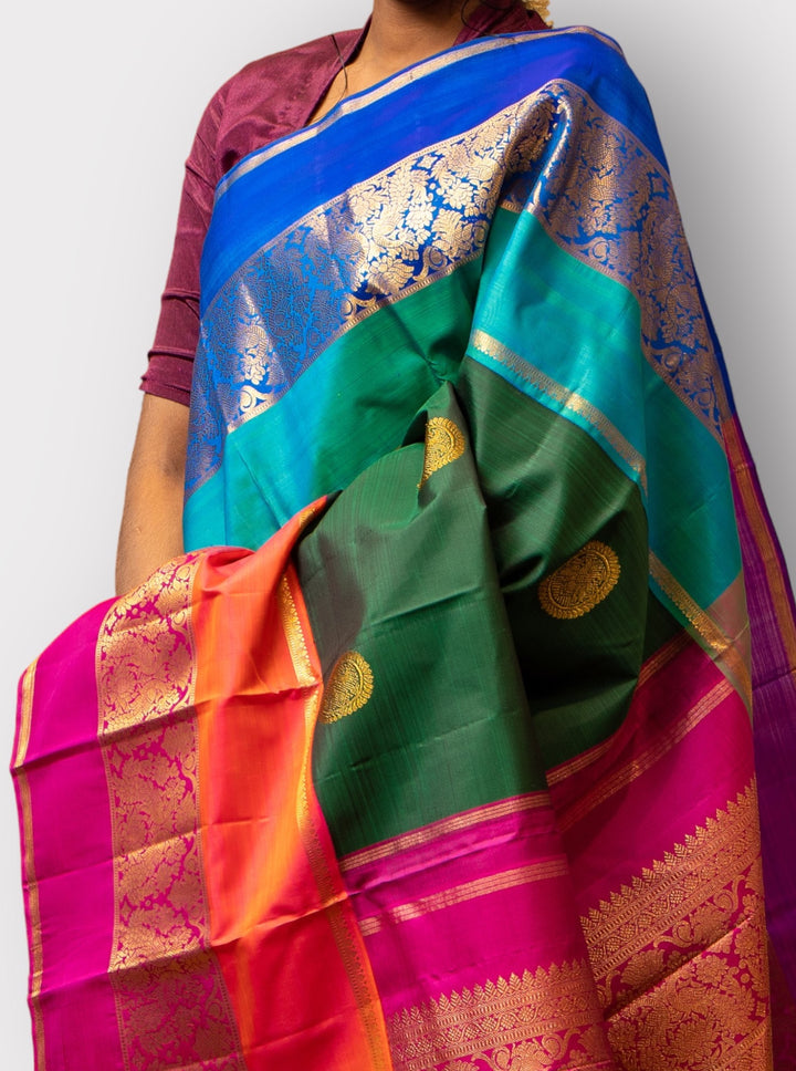 Bottle Green Ganga Jamuna Pure Kanchipuram Silk Sari - Clio Silks